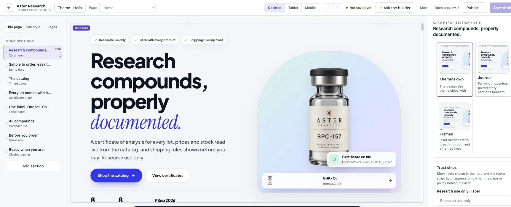 Torva Studio with page controls and a storefront preview